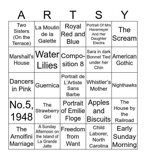 Art Bingo Card