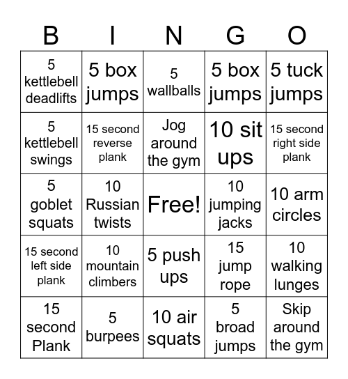 Christmas CrossFit Bingo Card