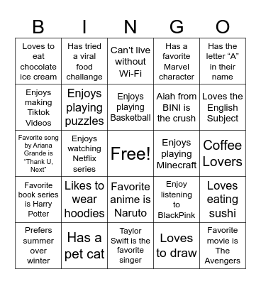Untitled Bingo Card