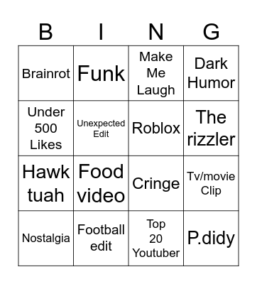 Short bingo Normal level Bingo Card