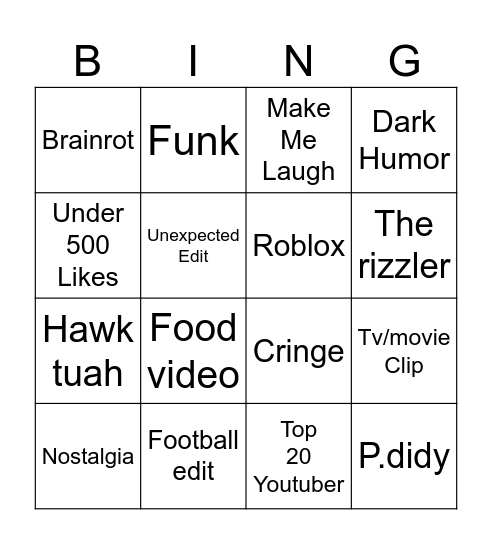 Short bingo Normal level Bingo Card