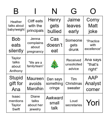 Xmas Party Bingo Card