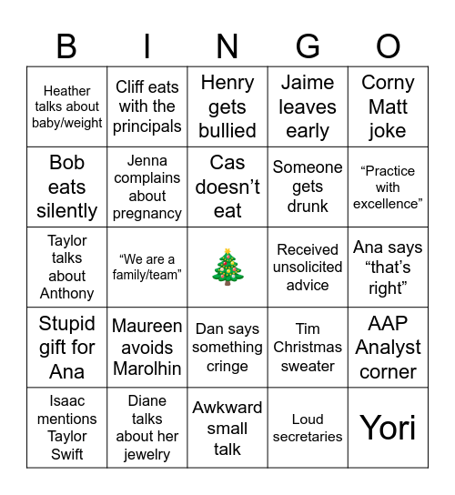 Xmas Party Bingo Card