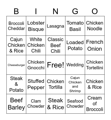 Soup of the Day Bingo Card