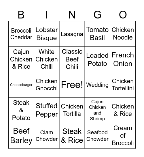 Soup of the Day Bingo Card