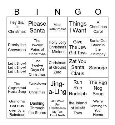 Funny Christmas Bingo Card