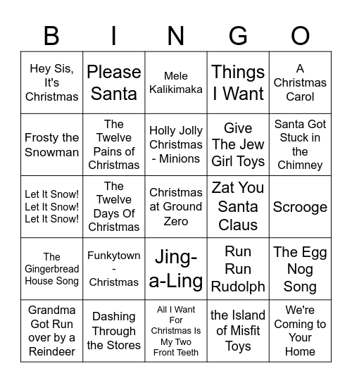 Funny Christmas Bingo Card