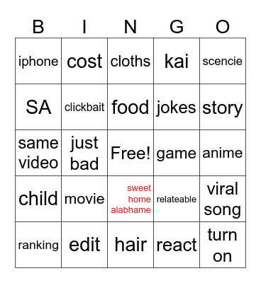 Untitled Bingo Card