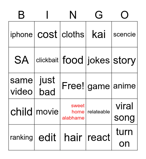 Untitled Bingo Card