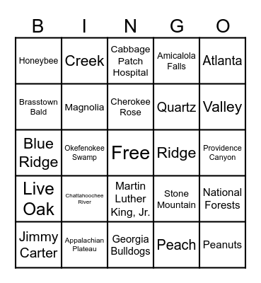 A Georgia Christmas BINGO Card