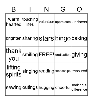 VOLUNTEERS  Bingo Card