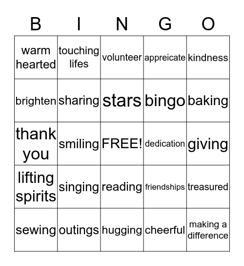 VOLUNTEERS  Bingo Card