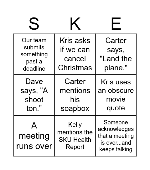 SKE Holiday Bingo Card