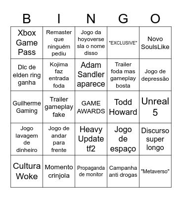 Game awards 2024 Bingo Card