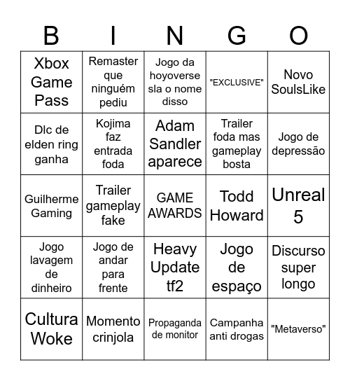 Game awards 2024 Bingo Card