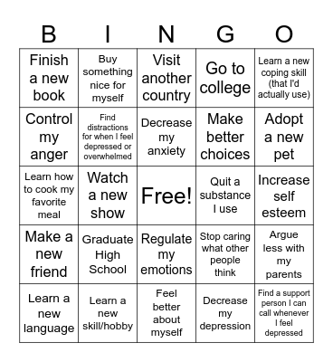 Goals Bingo Card