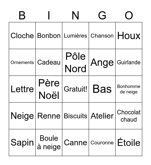 Noël Bingo Card