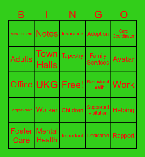 Catholic Charities Office Bingo Card