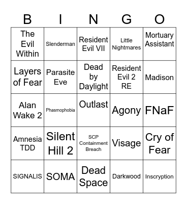 IGN The Best 25 Horror Games Ever Made Bingo Card