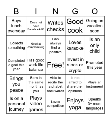 Find Someone Who Bingo Card