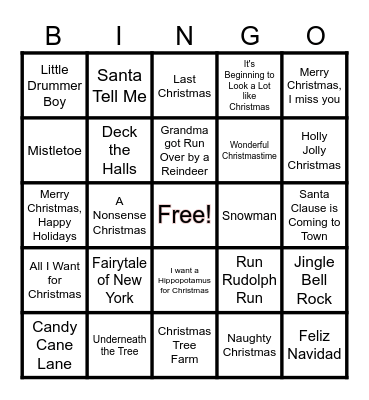 Christmas Crazy Bingo Card