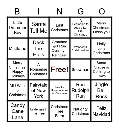 Christmas Crazy Bingo Card