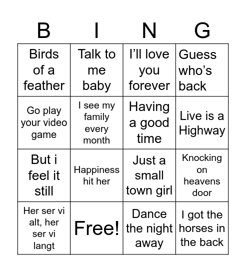 Musikk-bingo! Bingo Card