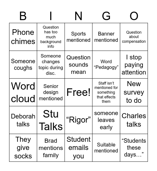 CoE Meeting Bingo Card