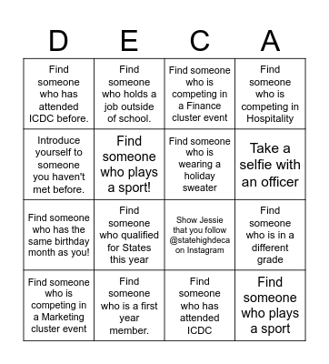 DECA Holiday Party Bingo Card