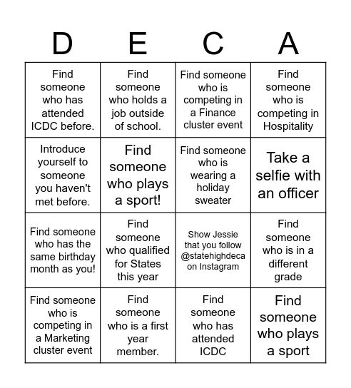 DECA Holiday Party Bingo Card