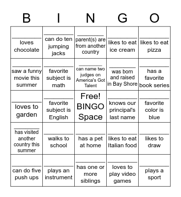 Getting to Know Others! Bingo Card