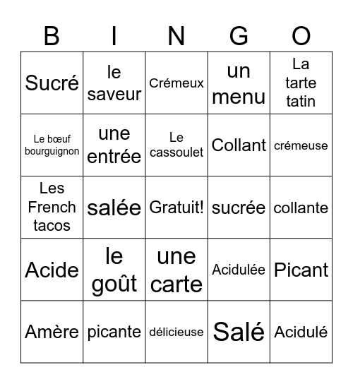 Au resto Bingo Card