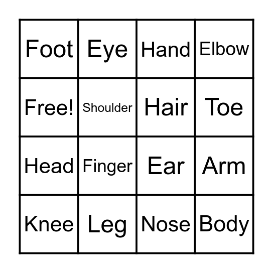 Body Bingo! Bingo Card