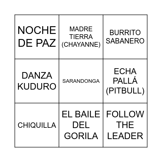 BINGO MUSICAL Bingo Card