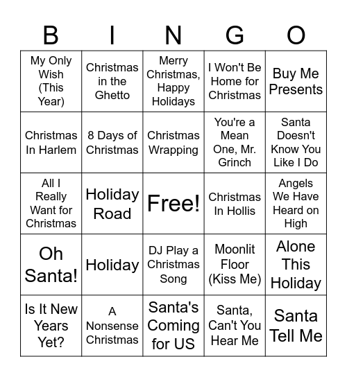 ❄️Holiday Pop & Hip Hop❄️ Bingo Card