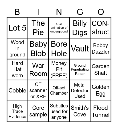 Curse of Oak Island Bingo Card