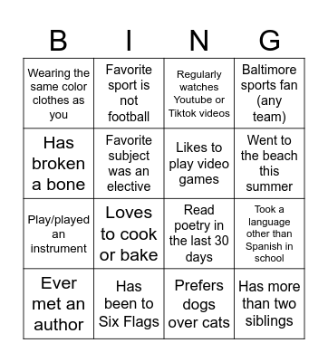 Academic Team Connector Bingo Card