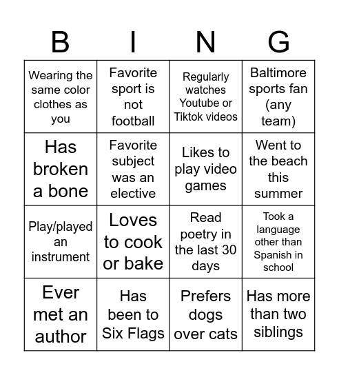 Academic Team Connector Bingo Card