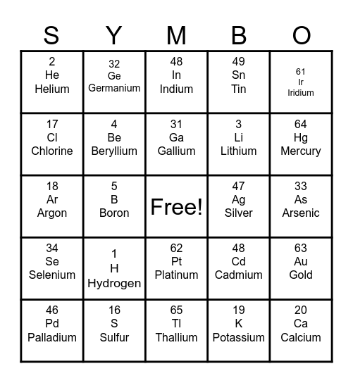 Symbo Bingo Card