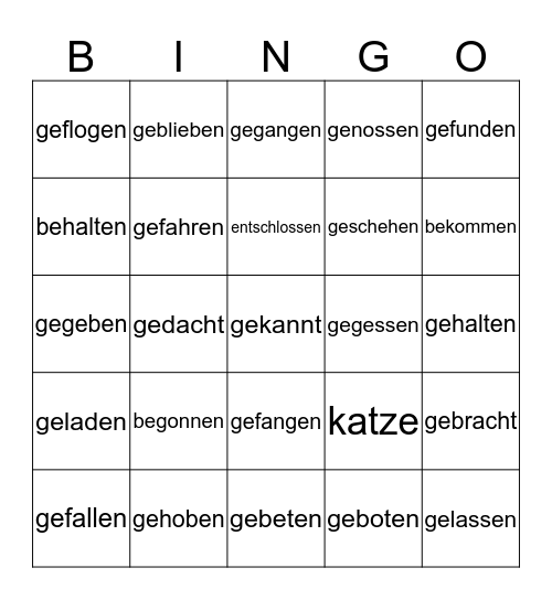 German Bingo Card