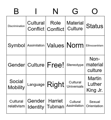 Cultural Trivia Bingo Card