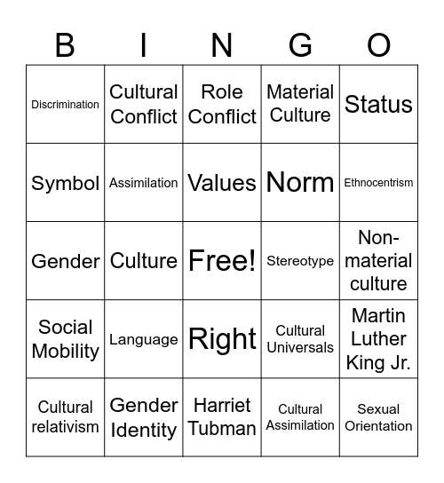 Cultural Trivia Bingo Card