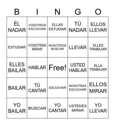 -AR Verbs Bingo Card