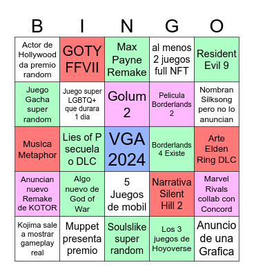 VGA 2024 - YRG EDITION Bingo Card