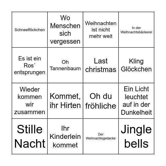 Weihnachtslieder Bingo Card