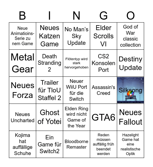 Game Awards Bingo Card