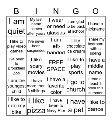 Getting to Know You Bingo Card