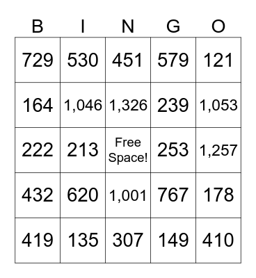 3-Digit Addition & Subtraction with Regrouping Bingo Card