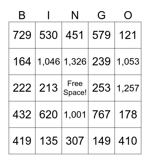 3-Digit Addition & Subtraction with Regrouping Bingo Card