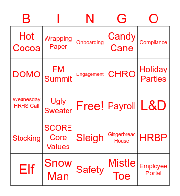 HRHS Holiday Bingo Card